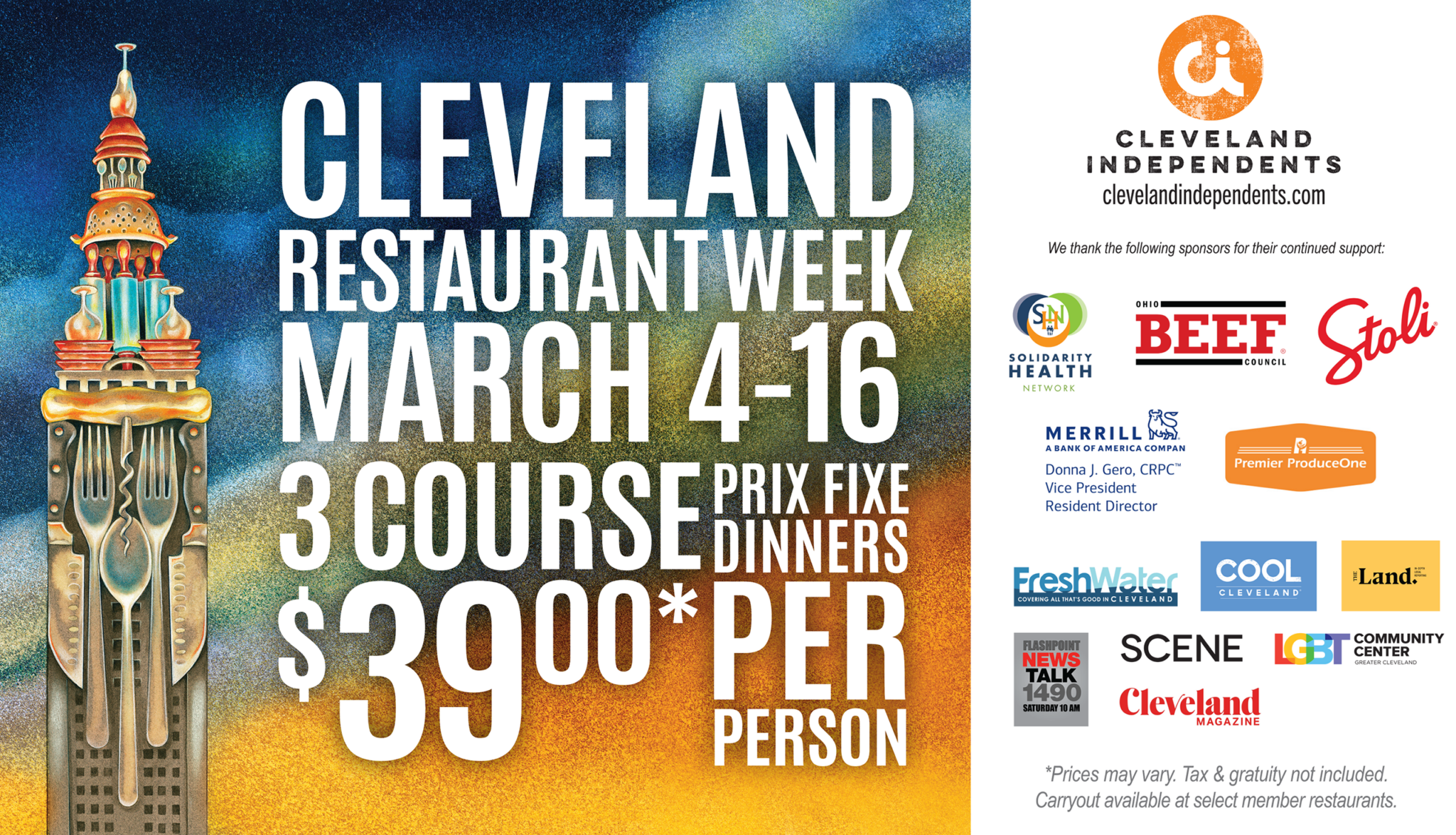 Cleveland Restaurant Week - March 4-16 - 3 Course Prix Fixe Dinners - $39 per person