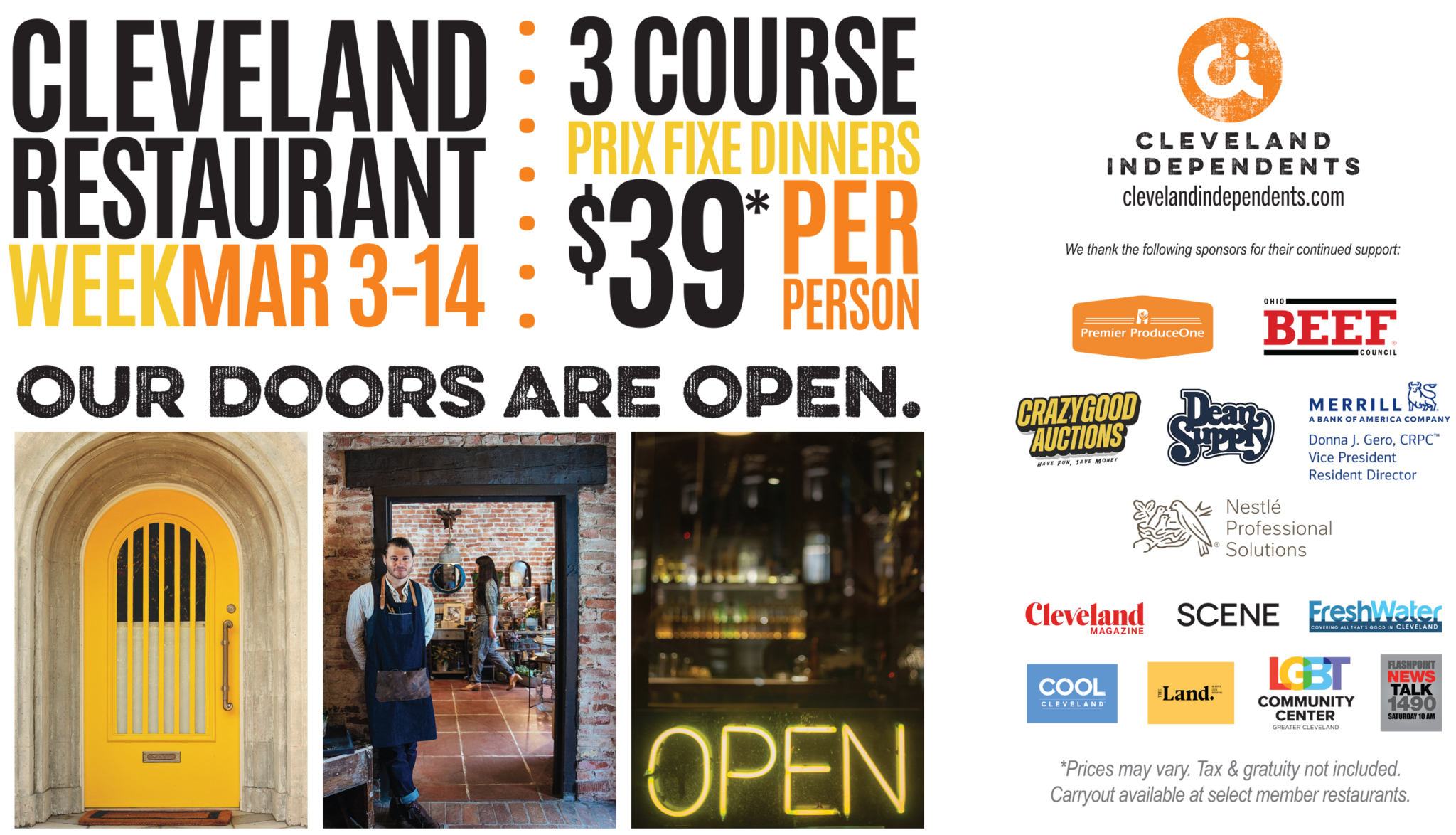 Cleveland Restaurant Week - March 3-14, 2025 - 3 Course Prix Fixe Dinners - 39 Per Person - Prices may vary. Tax and gratuity not included