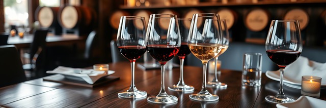 6 glasses of wine arranged on a table